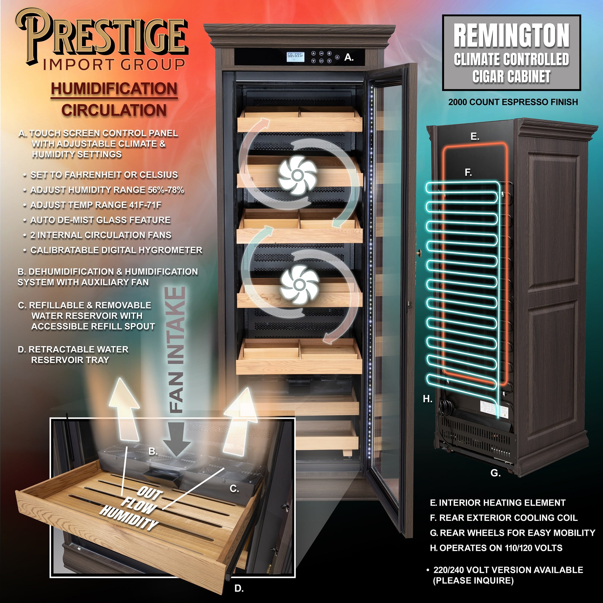 Remington Electric Climate/Humidity Controlled Cigar Cabinet - Espresso Finish - Capacity: 2000
