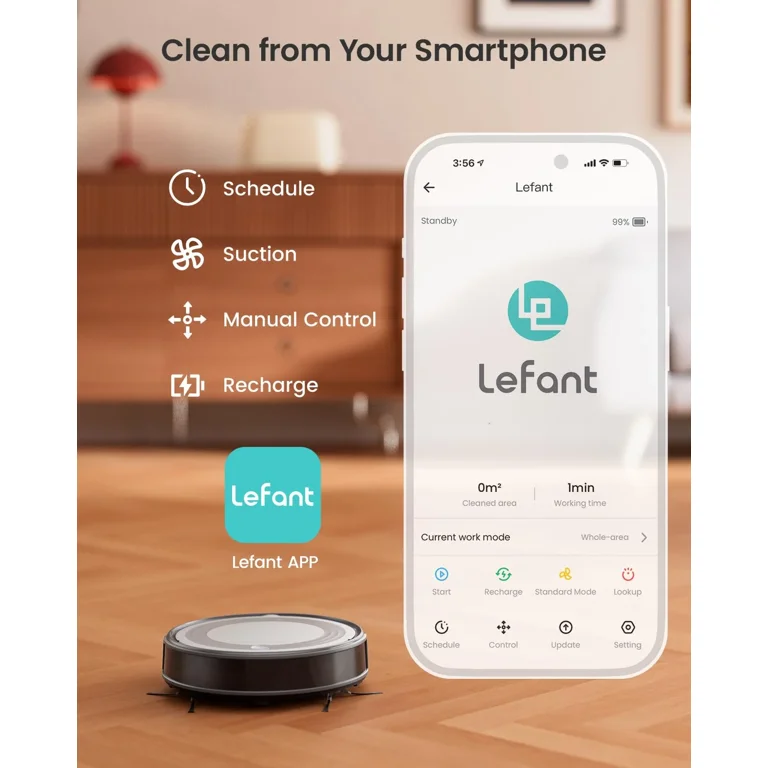 Lefant Robot Aspirador M310G, 4500 Pa Aspirador Robot, Robot Vacuum Cleaner con Navegación PSD, 150 min Autonomía, Wi-Fi, sin Fregado; Ideal para pelos de Mascota, Alfombras y Suelos Duros