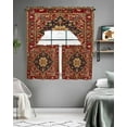 thumbnail image 5 of Red Boho Kitchen Curtains Swag Valance and Tier Curtains Set 36 Inch Length, Contemporary Abstract Ethnic Vintage Geometric Rod Pocket Drape Panels Pair Swag Curtains for Bathroom/Cafe/Window, 5 of 6