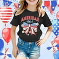 thumbnail image 2 of MIXUE Toddler Girls Tops & T-Shirts Summer Fourth Of July Independence Day Bowknot Letter Print Round Neck Short Sleeve Casual Party Tshirts Holiday Wear,Black,3-4 Years, 2 of 4