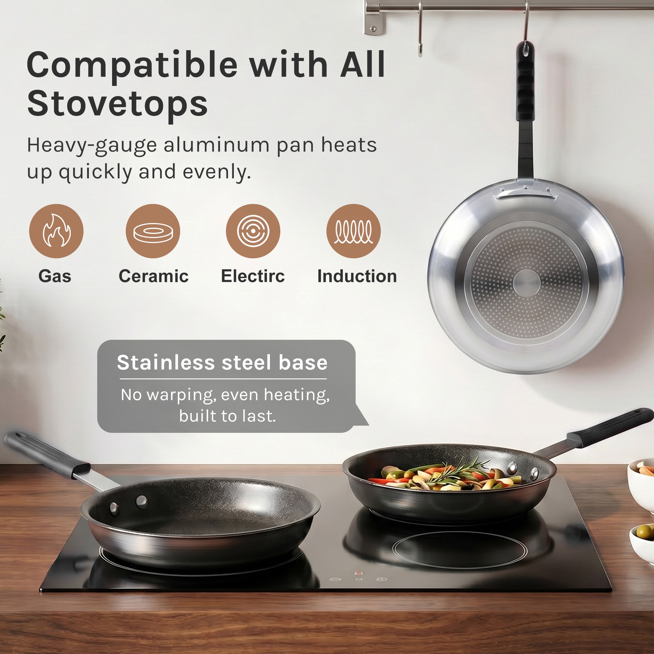 edx Ceramic Nonstick Frying Pan, 10-Inch Egg Pan, Aluminum Pans with Stainless Steel Base, Nonstick Pan Skillet, Oven & Dishwasher Safe, Black