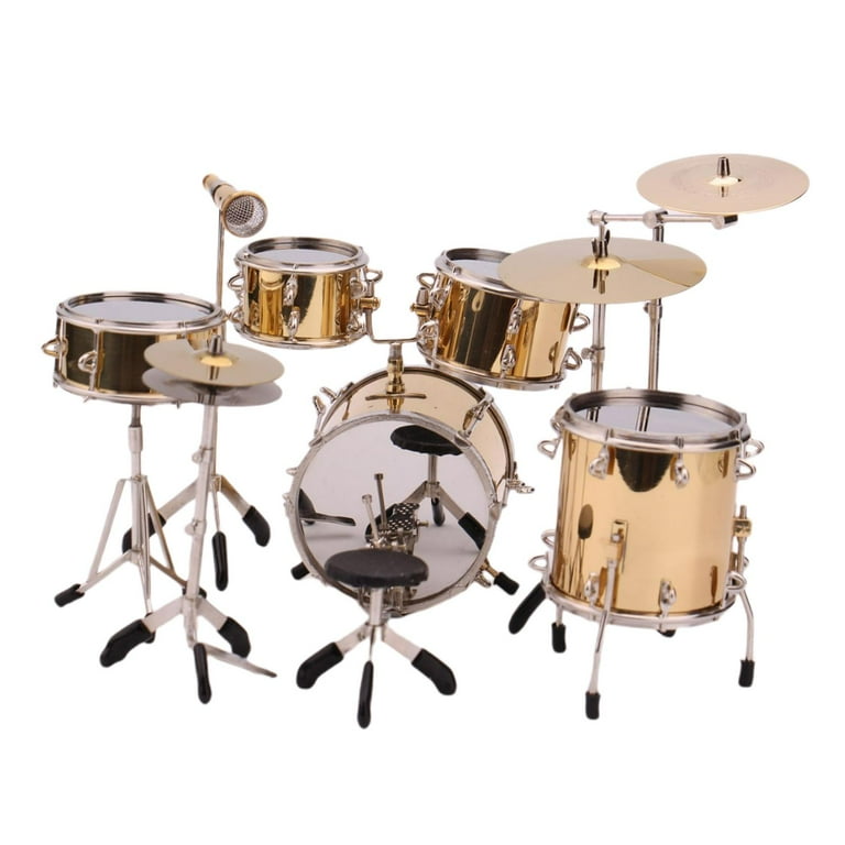 8x 1 6 Mini Drum Set Dollhouse Ornament Photography Props Miniature Drum Instrument Model for Music Room Bedroom Living Room Dollhouse Gold