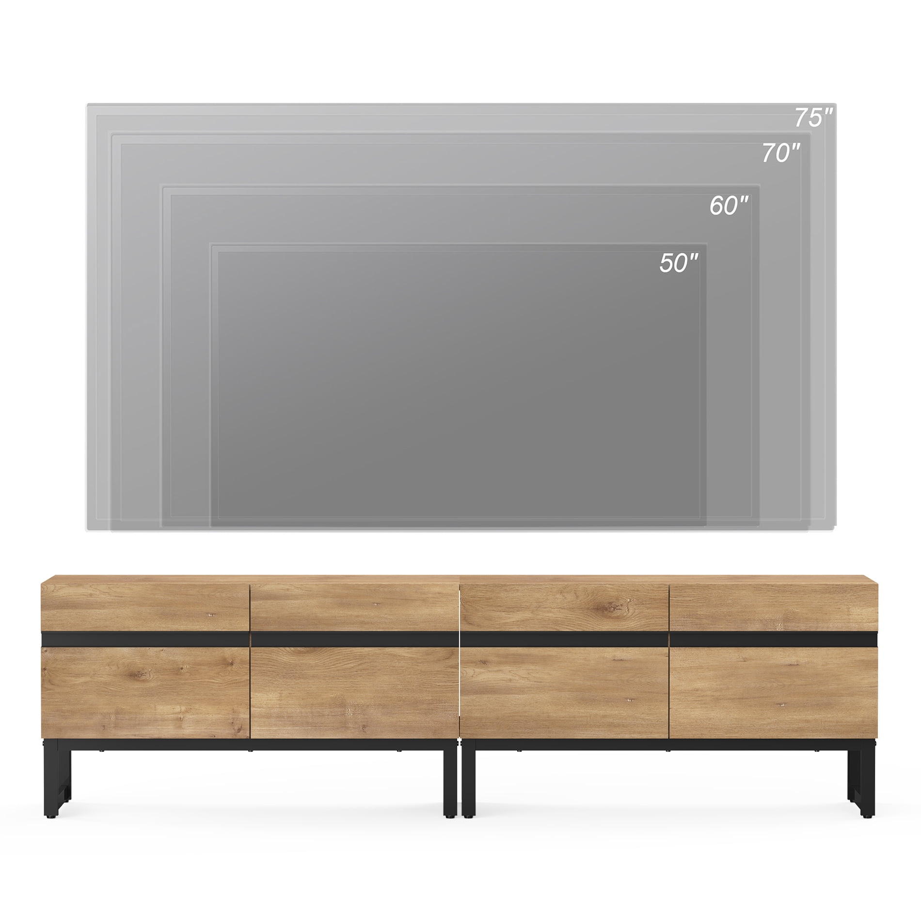 Modern 3-Piece Living Room Set, 71 Inch TV Stand And 2 End Table Sets With 2 Drawers, Media Console with Storage Shelves, Sturdy Wood Frame & Metal Legs, Contemporary Furniture for Living Room,Oak