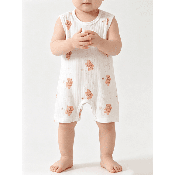 Busydd Sleeveless Baby Romper 0-24 Months Cute Print Infant Boy Clothes Comfortable Round Neck Cotton Baby Girl Romper 3-6 Months