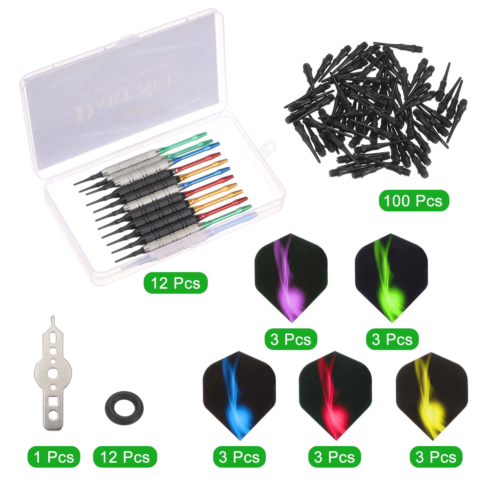 Uxcell Dart Plastic Tip Set 12Pcs 18 Gram with Soft Tip Darts 100 Extra Dart Tips 18 Flights & Wrench