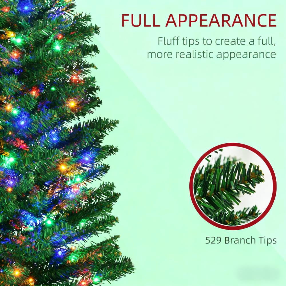 7ft Prelit Pencil Christmas Tree 499 Tips 180 Colorful LED Lights Flame Retardant Indoor Holiday Decor
