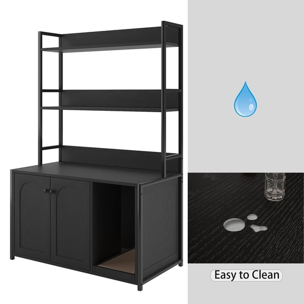 Mueble con 2 Estantes de Almacenamiento, Recipiente Oculto para Arena de Gato, Color Negro