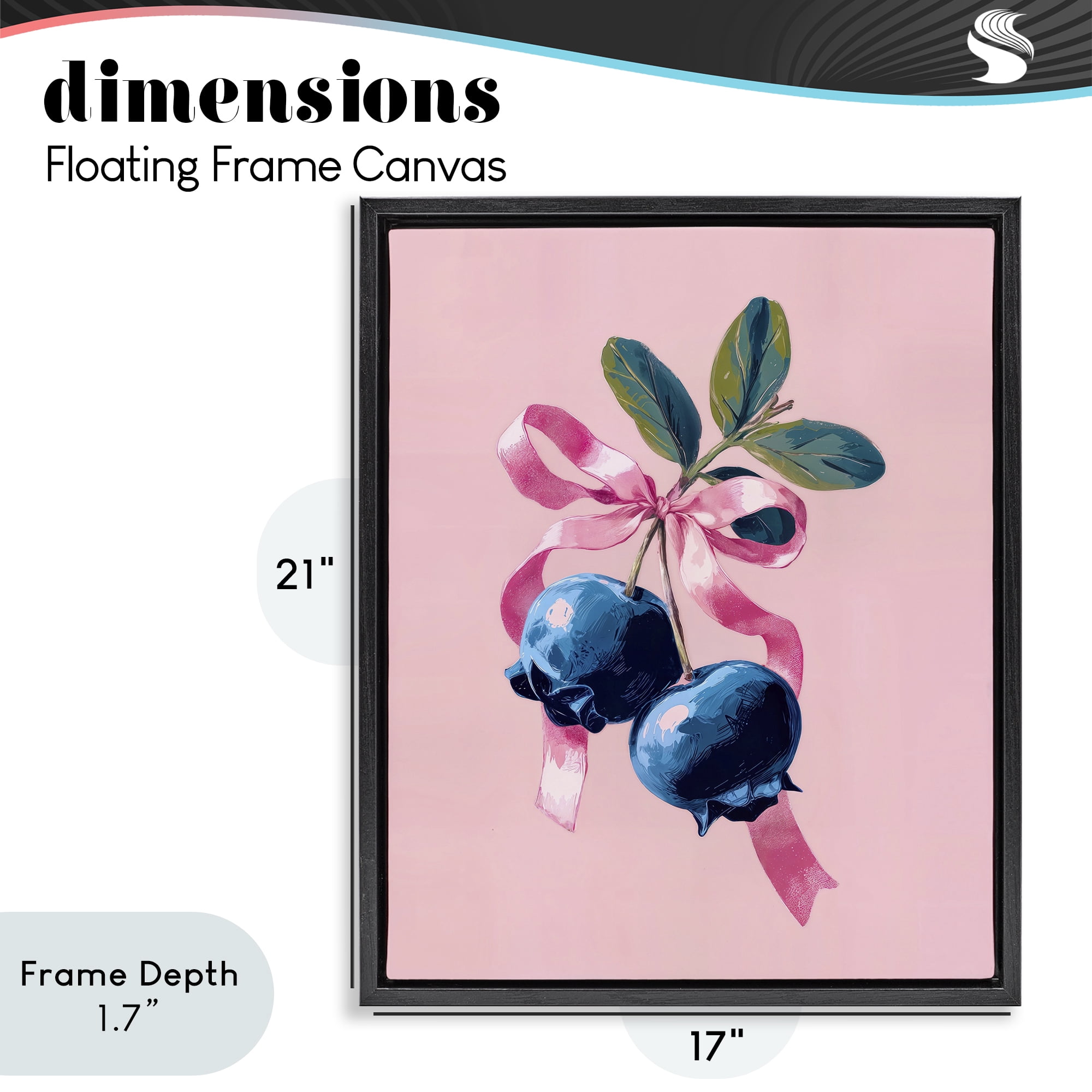 Stupell Industries Blueberry Branch with Pink Bow Black Framed Floater Canvas Wall Art, design by Imagine It Images
