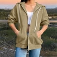 thumbnail image 2 of Women's Full Zip Up Hoodie 3/4 Sleeve Elastic Cuff Hooded Sweatshirts Pockets Jacket Coat for Women, 2 of 6