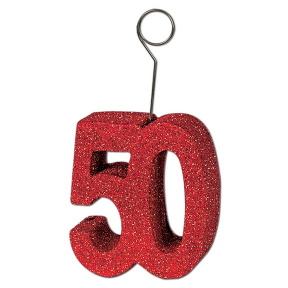 6 Pack Beistle Glittered 50th Birthday Party Photo/Balloon Holder - red