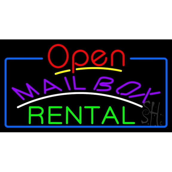 Purple Mailbox Green Rental Open With Border LED Neon Sign 13 x 24 - inches, Black Square Cut Acrylic Backing, with Dimmer - Bright and Premium built indoor LED Neon Sign for Wall decor and storefront