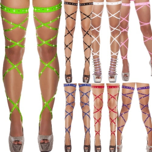 Bas Résille Bandage pour Femmes, Cuisses-Hautes, Enveloppements de Jambes en Cristal
