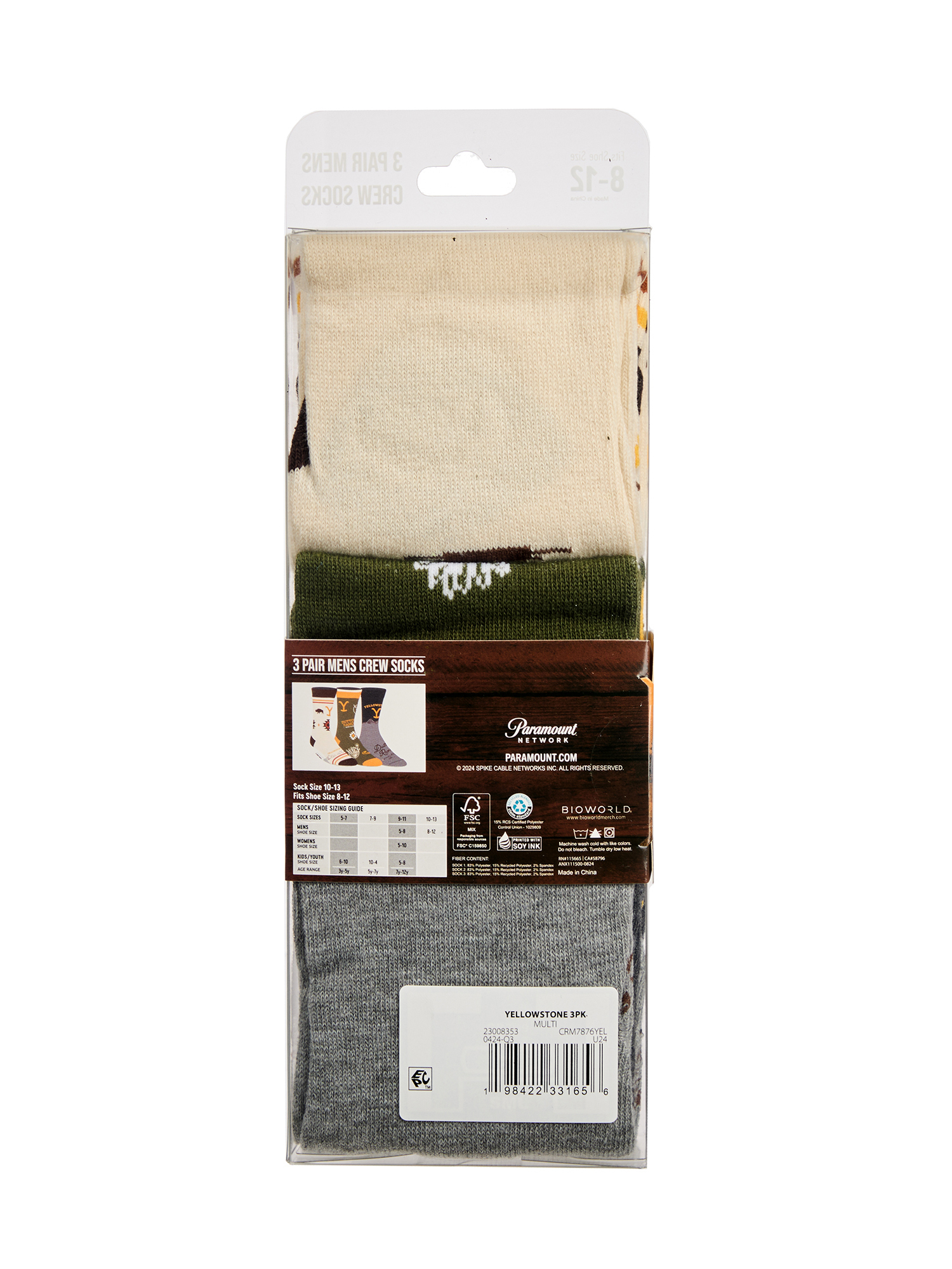 Yellowstone Men's Crew Socks, 3-Pack