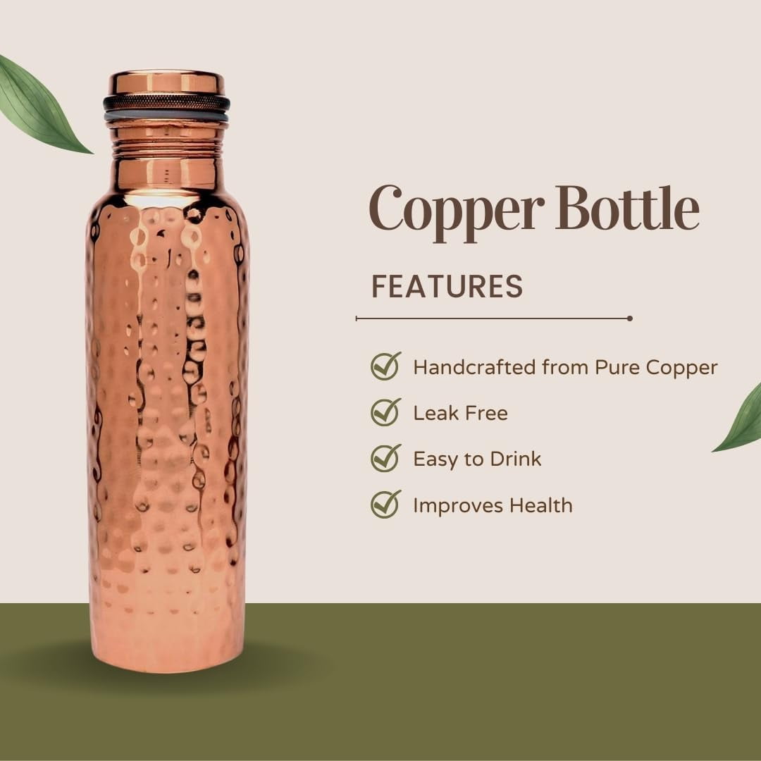 Perilla Home 100% Hammered (1 Litre ) Pure Copper Bottle With Leak Proof Contains Ayurveda Health Benefits For Drinking Water For Men Women Gym Yoga |Travelling | Hiking | Indoor | Outdoor | Office |