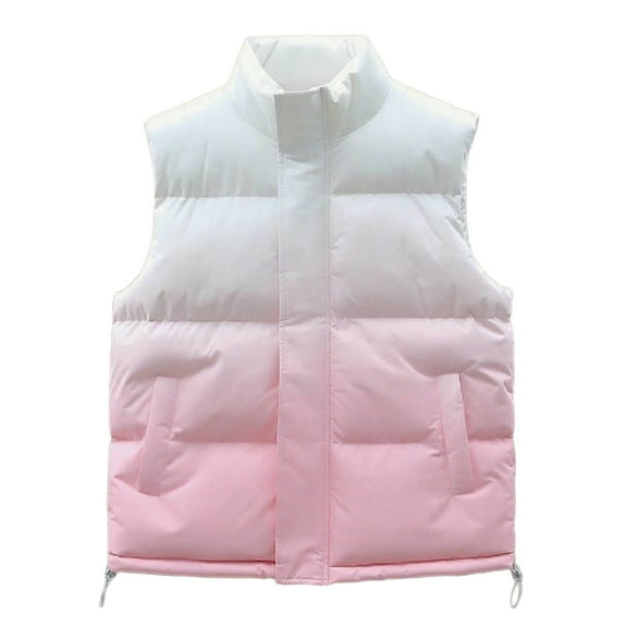 Wrtxtat Men's Puffer Vest Gradient Color Winter Thermal Fashion Outdoor Vest with Pockets Mock Neck Windproof Zip-Up Outerwear Tops Big and Tall Pink L