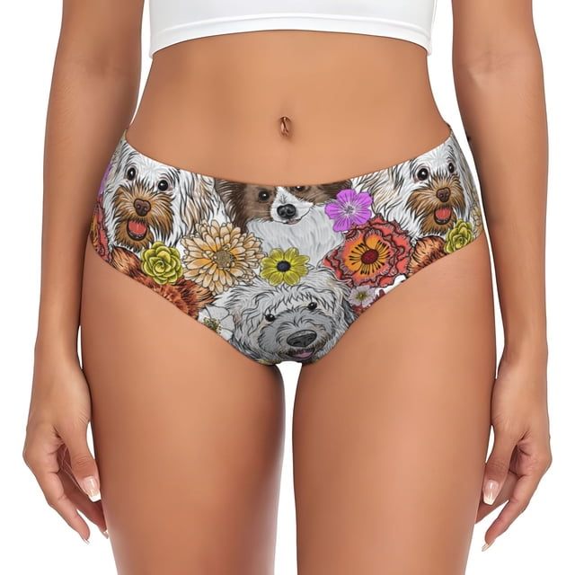 Kdxio Culottes Taille Haute pour Femmes avec Imprimé de Chiens Mignons, sous-Vêtements en Coton Anti-Humidité - Très Grand