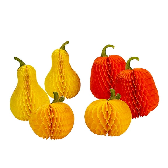 Pumpkin & Gourd Honeycomb Centerpieces – 6 Pieces