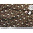 thumbnail image 2 of Soimoi Brown Cotton Duck Fabric Red Berries & Polo Rose Floral Print Sewing Fabric Yard 42 Inch Wide, 2 of 3