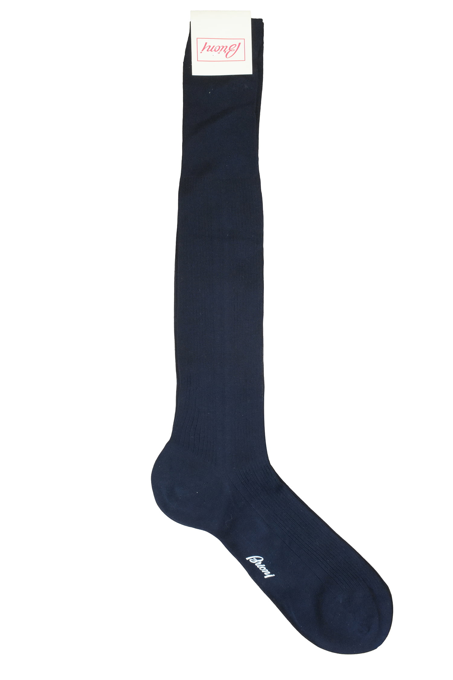 Brioni Men's Navy 100% Wool Ribbed Knit Long Socks 