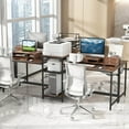 thumbnail image 2 of Costway 97 Inch Two Person Desk Double Computer Desk with Power Outlets Printer Stand, 2 of 10