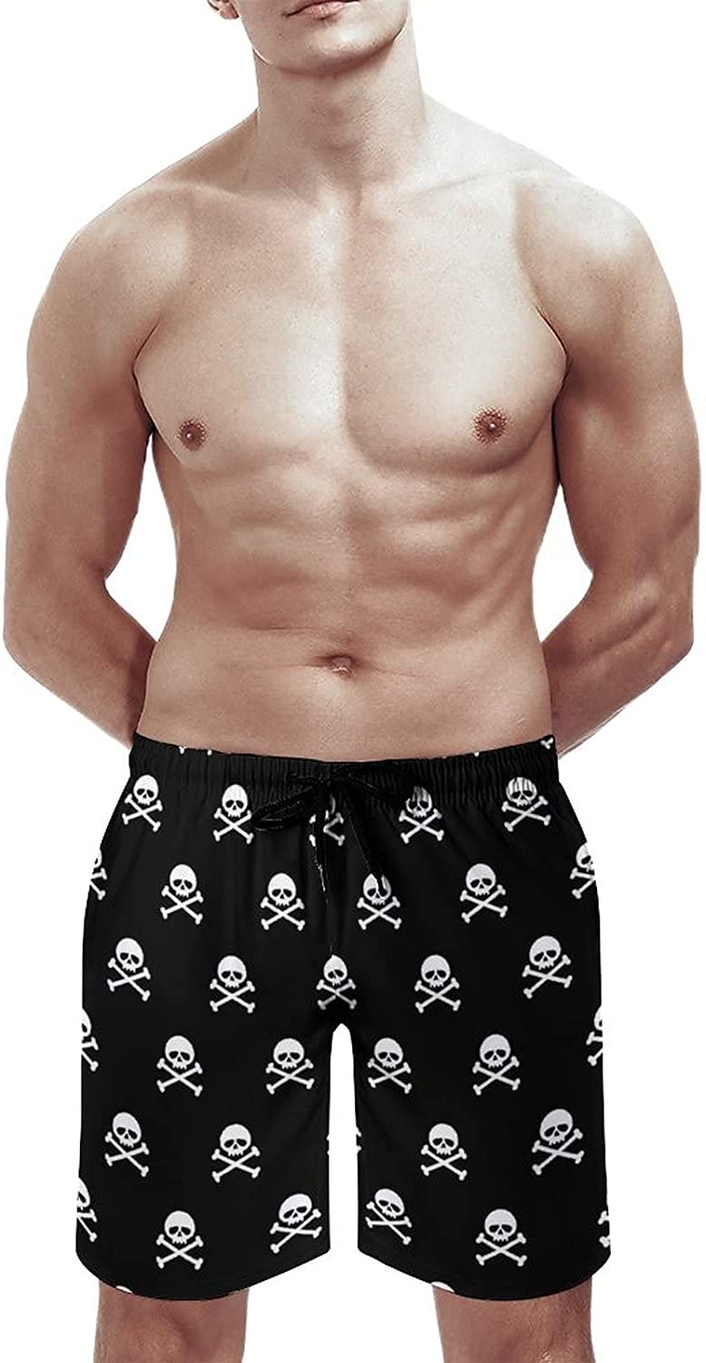 Men's Skull Bone Pirate Swim Trunks Quick Dry Beach Pants Board Shorts  Bathing Suits with Mesh Lining and Pockets S-3XL 