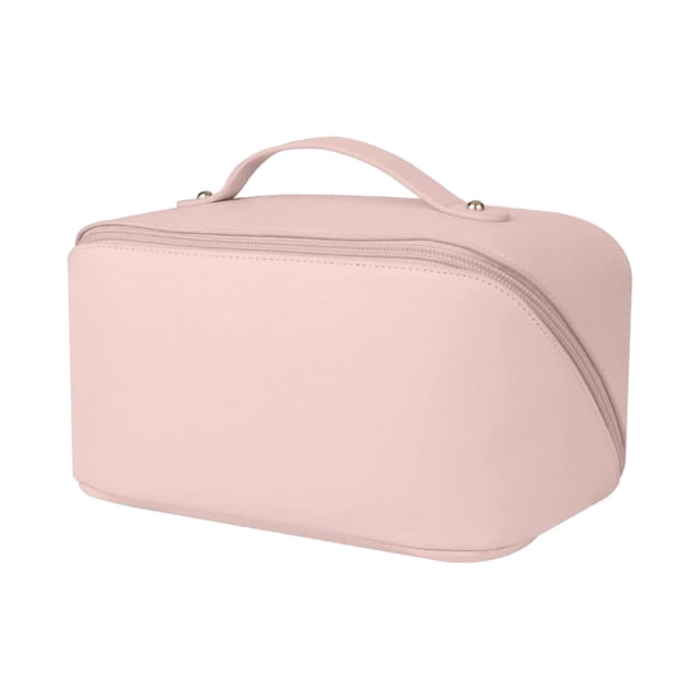 Large Capacity Travel Cosmetic Bag Leather Makeup Bag Portable Cosmetic Bag Toiletry Bag For Cosmetics Toiletries With Handle And Divider