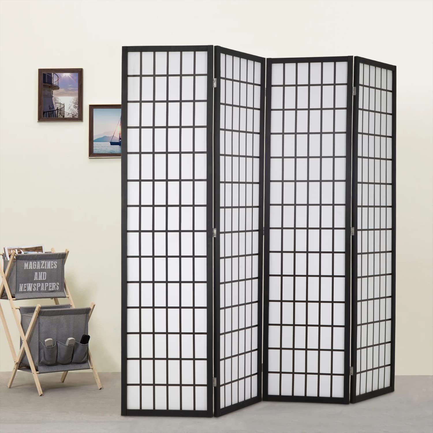 FDW 6Ft Room Divider 4 Panel Folding Privacy Divider Wall Divider Portable Freestanding Wood,White