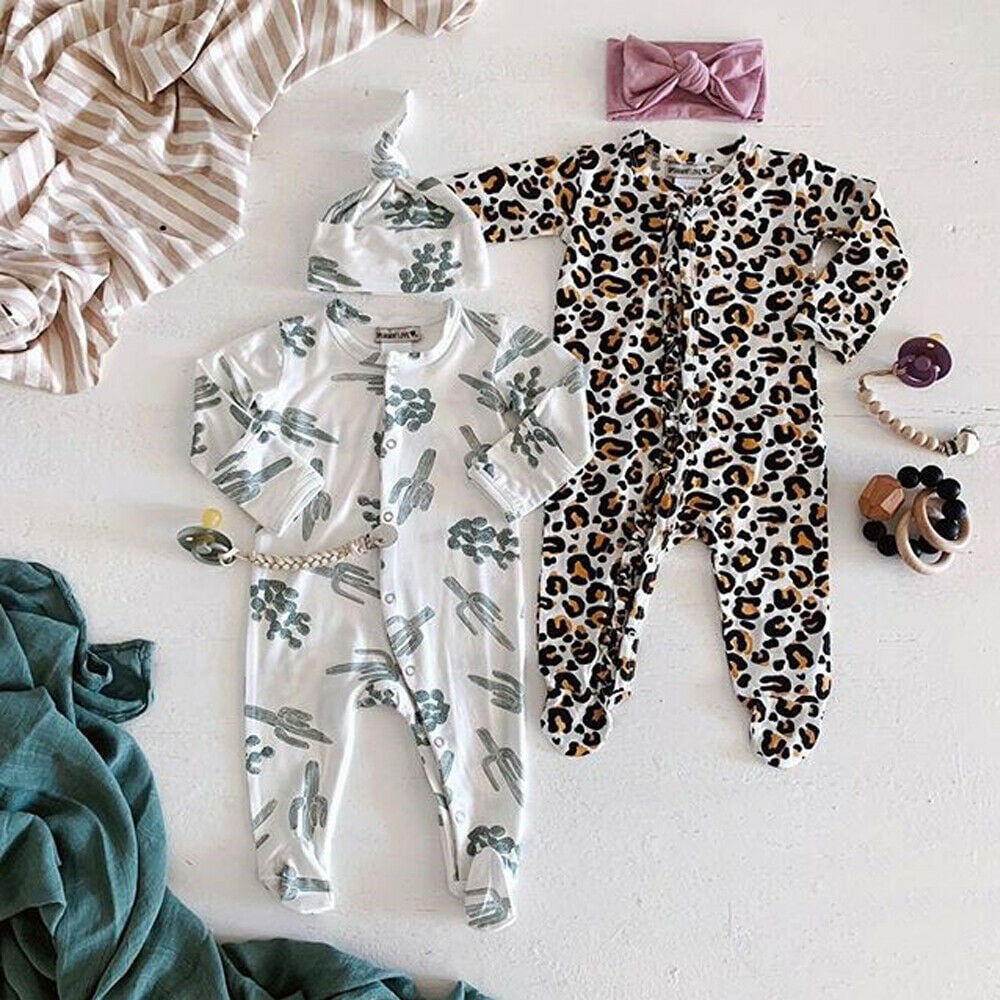 UK Newborn Baby Girl Boy Leopard print Clothes Romper Bodysuit Jumpsuit Outfits
