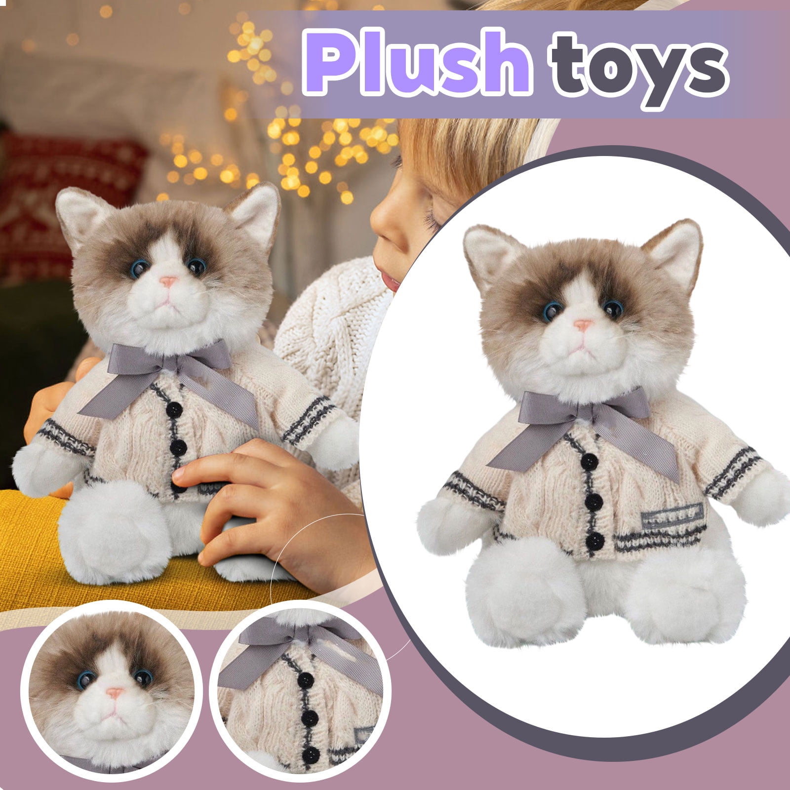 【ACME FURNITURE】花井氏STUFFED CAT with BOX Folk-lore Album Cardigan Plush Cat, Plush Cat Stuffed Animal