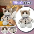 thumbnail image 5 of Elegant Knit Cardigan Cute Cat Plush Doll - Realistic Fluffy Feline with Gray Bowknot Accent & Holiday Birthday Gift, 5 of 6