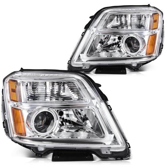 cciyu Headlight Assembly For GMC For Terrain 2010-2015 Chrome Housing Amber Reflector Clear Lens Driver & Passenger Side Headlamps