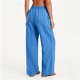 thumbnail image 6 of Dxzfnsa Wide Leg Pants for Women Womens Casual Linen Solid Color Pants Drawstring Elastic Waist Long Trousers Lounge Beach Trousers with Pockets, 6 of 9