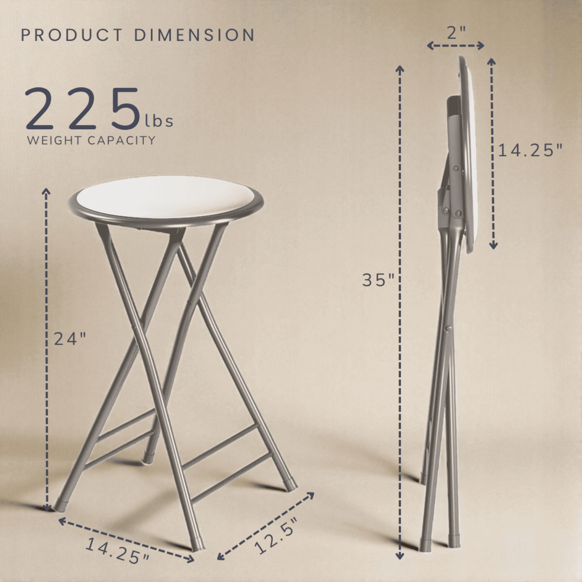 Lavish Home Backless 24-Inch Folding Stool with 225lb Capacity (White)