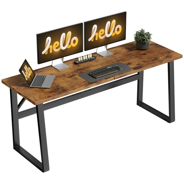 HOMCOM Bureau d'Ordinateur, Bureau de Bureau à Domicile de 71 Pouces avec Pieds Réglables, Brun
