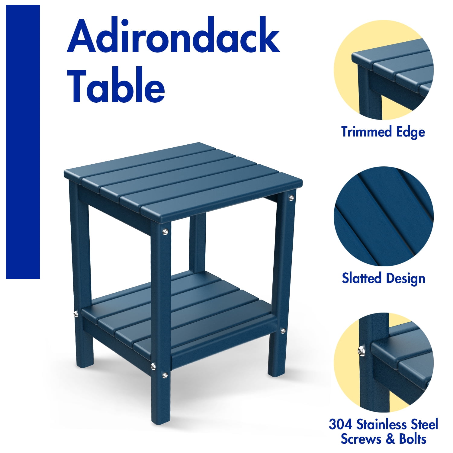 FODINGHILL 2-Tier Outdoor Side Table, HDPE All Weather Adirondack Patio Table with Storage Shelf, Outside End Table for Porch Backyard Indoor, Blue