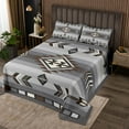 thumbnail image 2 of Rustic Western King Quilt Set American Southwestern Bedspread Set Men Bohemian Aztec Coverlet Set Exotic Tribal Bed Set Brown Grey Farmhouse Room Decor 3 Pcs, 2 of 5