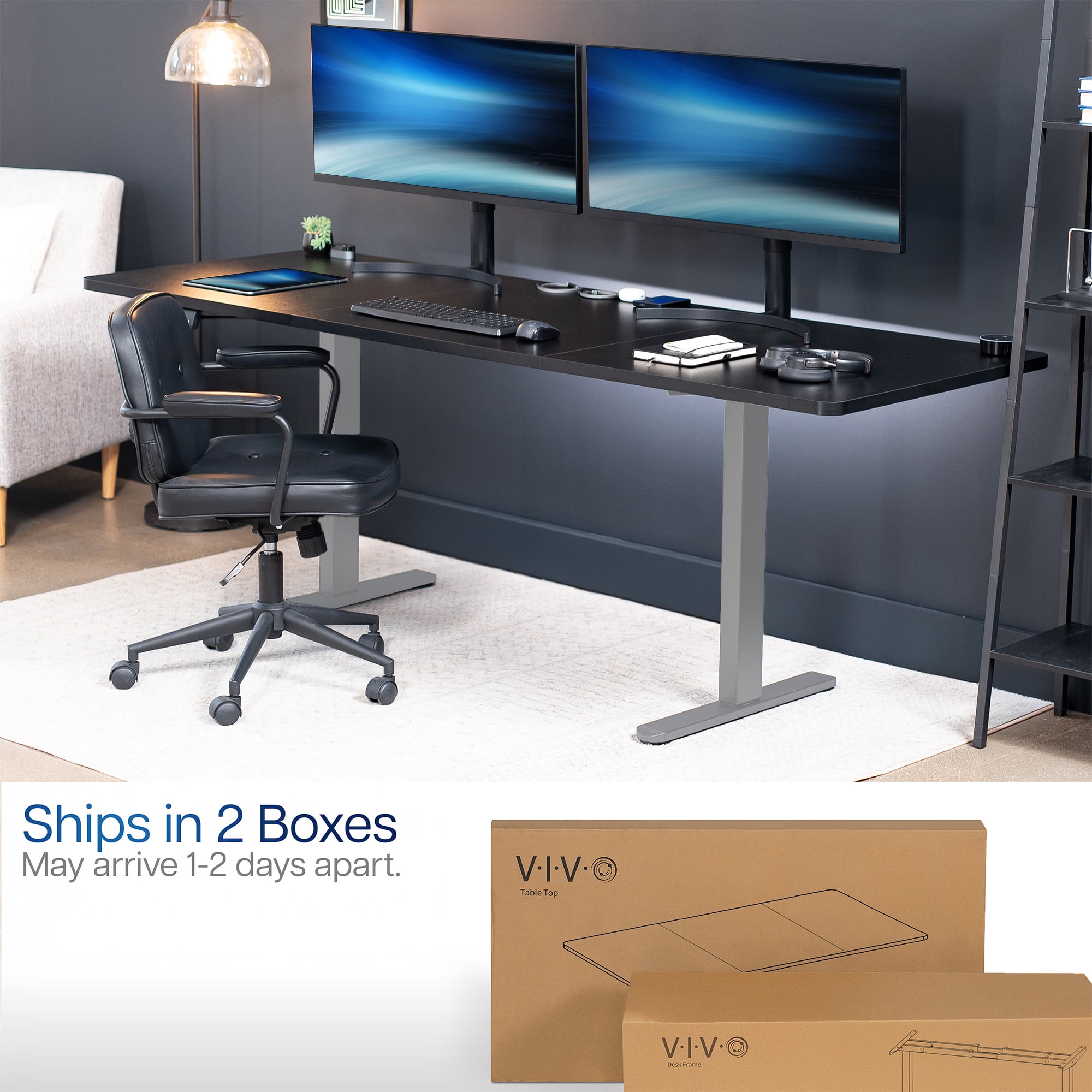 VIVO Electric Dual Motor 83” x 30” Standing Desk, Black Top, Gray Frame
