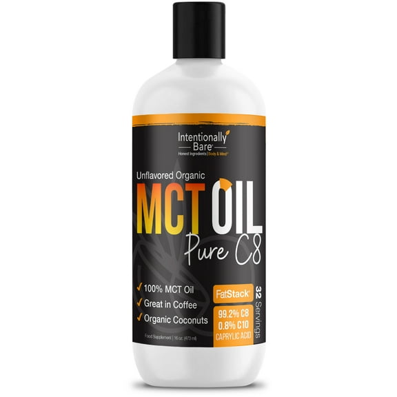 Intentionally Bare Pure C8 Organic MCT Oil- Coffee, Shakes, Salads– 100% MCT Oil– Unflavored - 16oz…