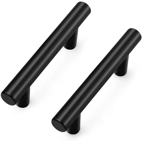 10 Pack T Bar 2-1/2 Inch Hole Center Kitchen Cabinet Pulls, Modern Matte Black Stainless Steel Cabinet Handles, 4 Inch Overall Length Kitchen Hardware for Cupboard Drawer and Kitchen Drawer Matte