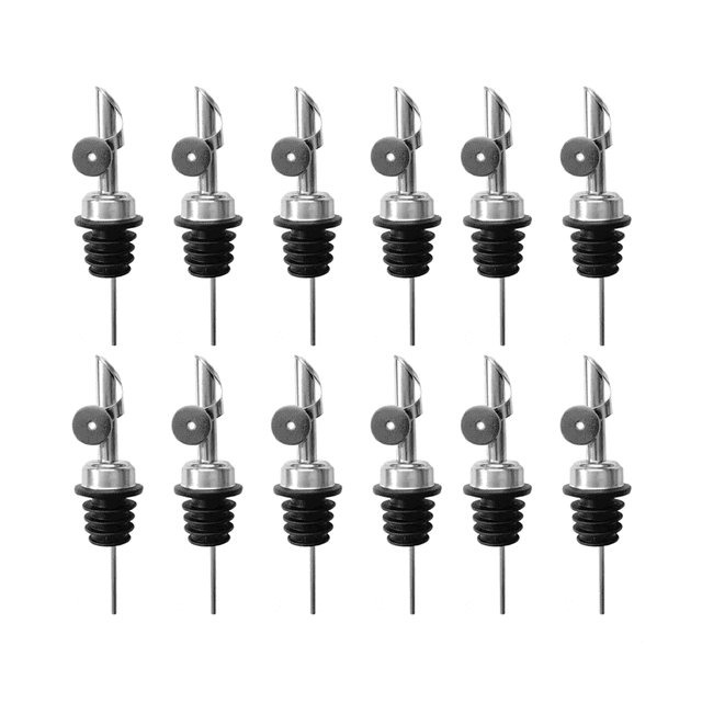 12 Vertedores de de Licor de Acero Inoxidable, Boquilla de con Tapa AutomáTica para Alcohol para Aproximadamente 3/4 Pulgadas de Boca de Botella Plateada