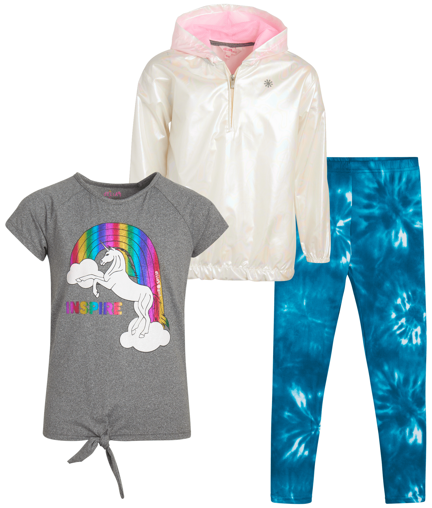 dELiA*s Girls' Leggings Set 3 Piece Windbreaker Jacket, TShirt, and