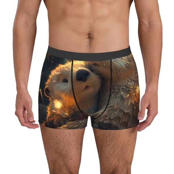 Balery Adorable Otter Pair Hug Calzoncillos bóxer para hombre, ropa interior de algodón suave y transpirable con cinturilla de nailon-Small