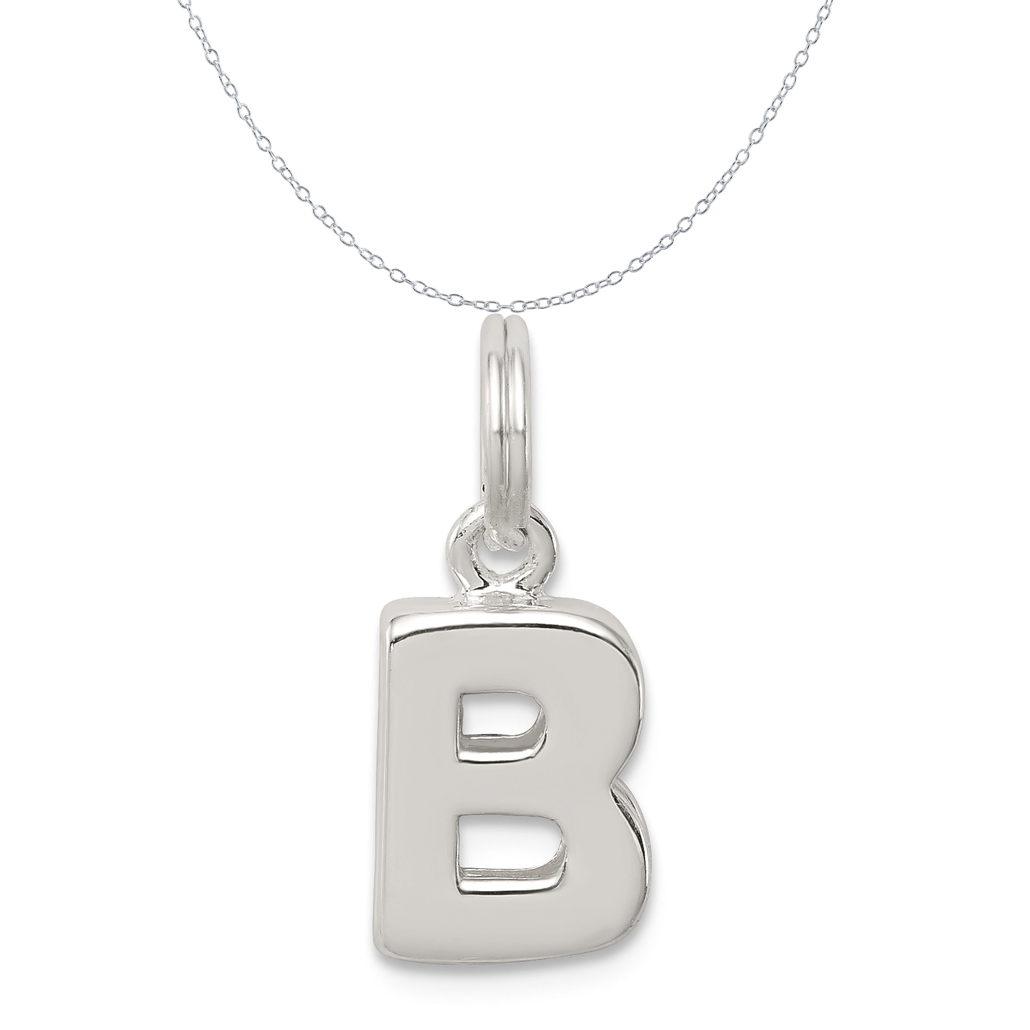 Sterling Silver Womens 1mm Box Chain Scrolled Letter R Pendant Necklace 