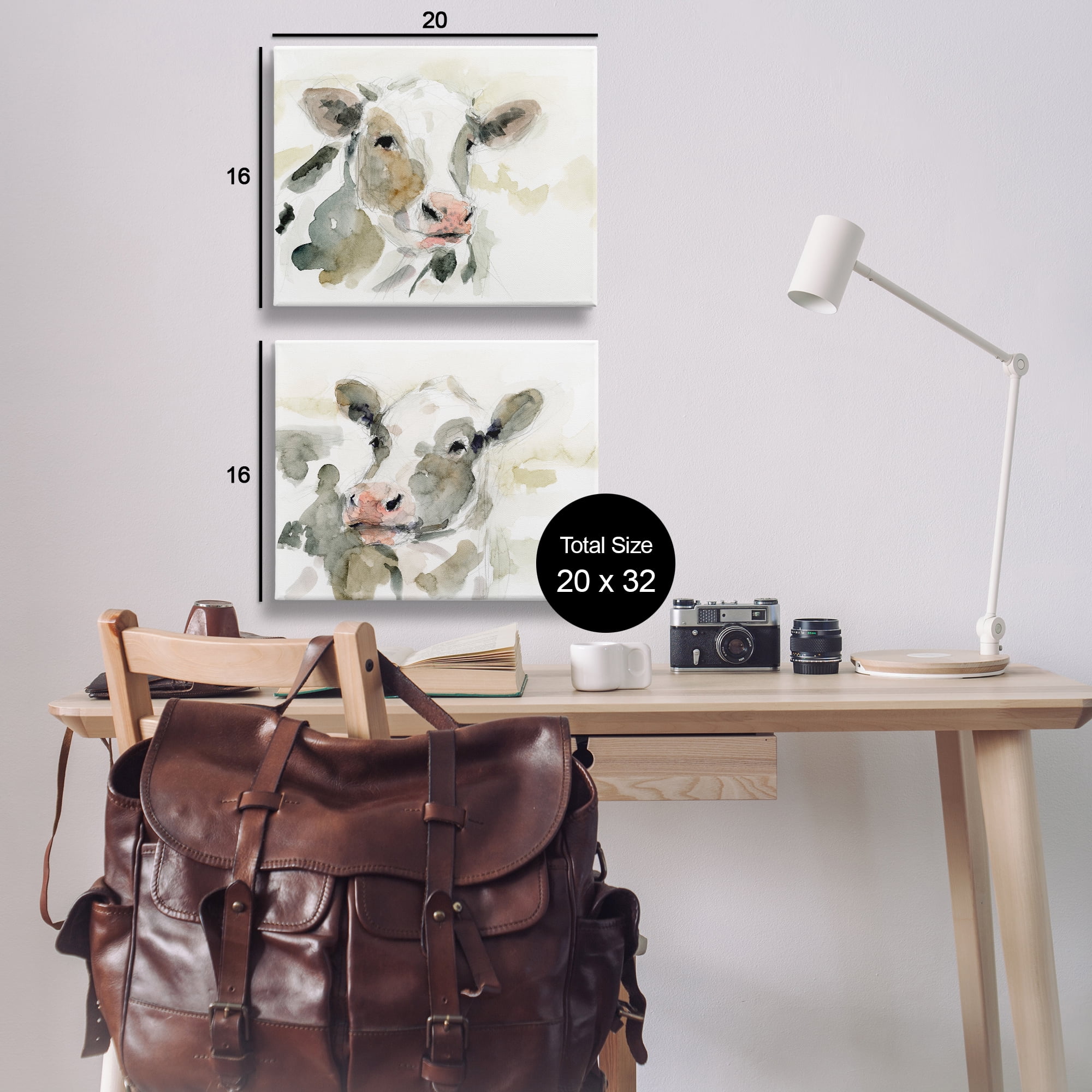 Stupell Industries Watercolor Holstein Farm Cows Animals Painting Wrapped Canvas Art Print Wall Art, 20 x 16, Set of 2