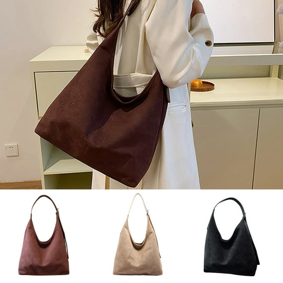 Bolso Grande de Pana y Ante para Mujer | Bolso Casual de Mano con Correa Ajustable | Incluye Bolsa Desmontable | 12.6x14.17x4.72 in | Negro, Café, Caqui | 1 Pieza | Para Viajes, Compras, Senderismo