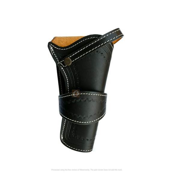 Leather Holster Sea Shell Tooled Long Barrel Western Gun Cover Black Color - Right Handed
