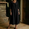 thumbnail image 3 of Dvprdro Ruffle Collar 3/4 Sleeve A Line Midi Dress for Women Loose Fit Solid Color Casual Summer, 3 of 8