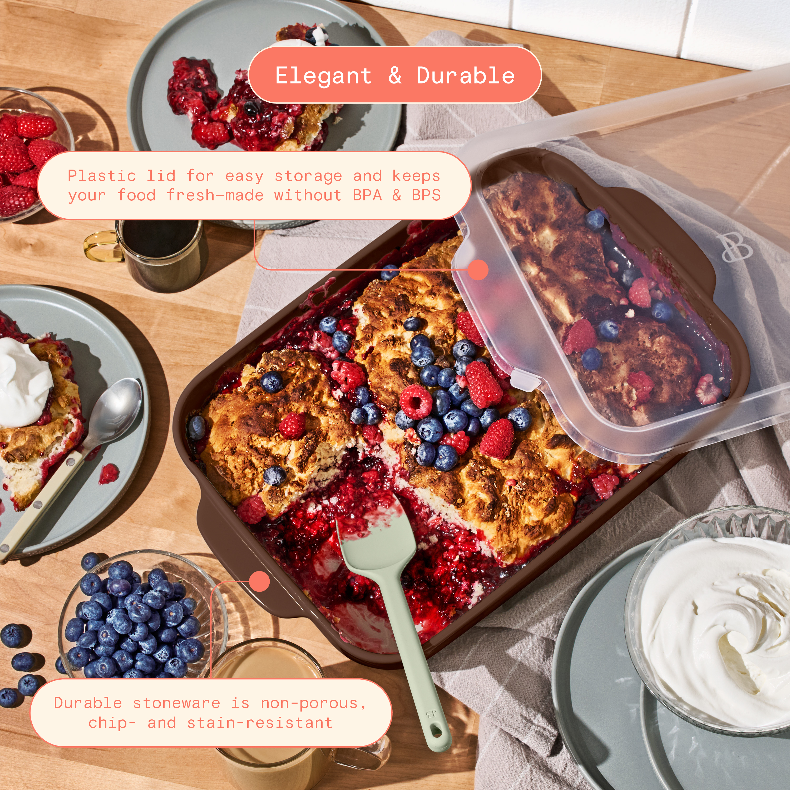 Beautiful 9x13-Inch Stoneware Baking Dish with Plastic Lid photo 2