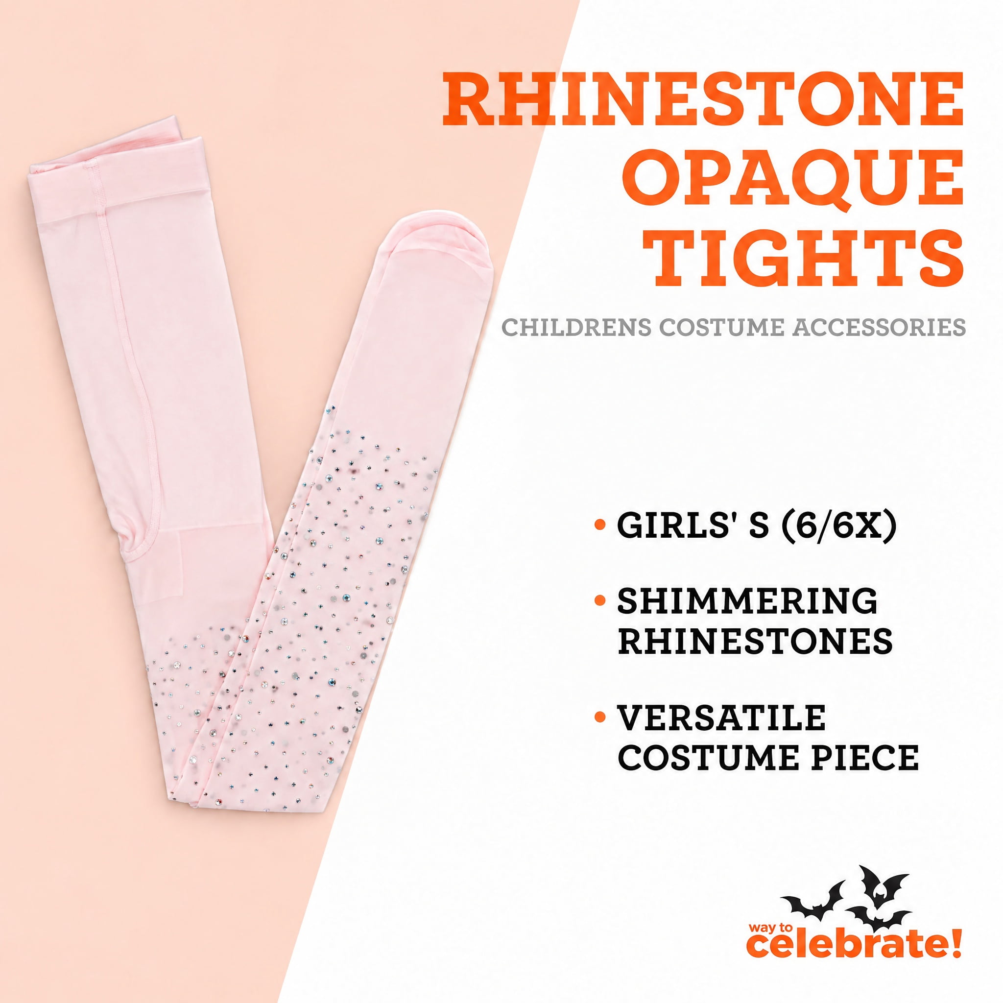 Rhinestone Opaque Tights Costume Accessory for Children, Pink, S (6/6X), Halloween by Way To Celebrate