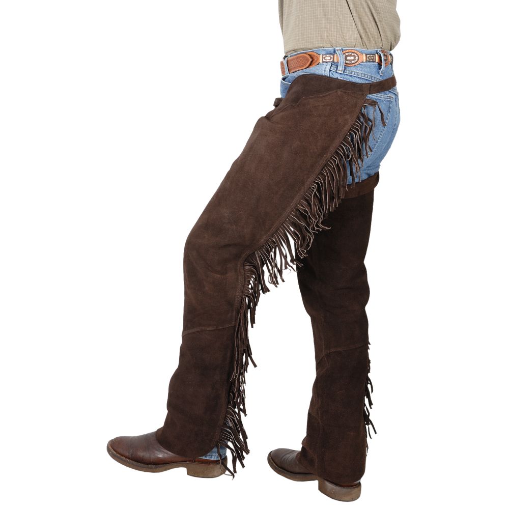 Tough 1 Western Chaps Adult Contour Fringed Adjustable M Brown 63-88